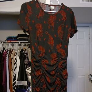 H&M DIVIDED black/red tiger print midi dress